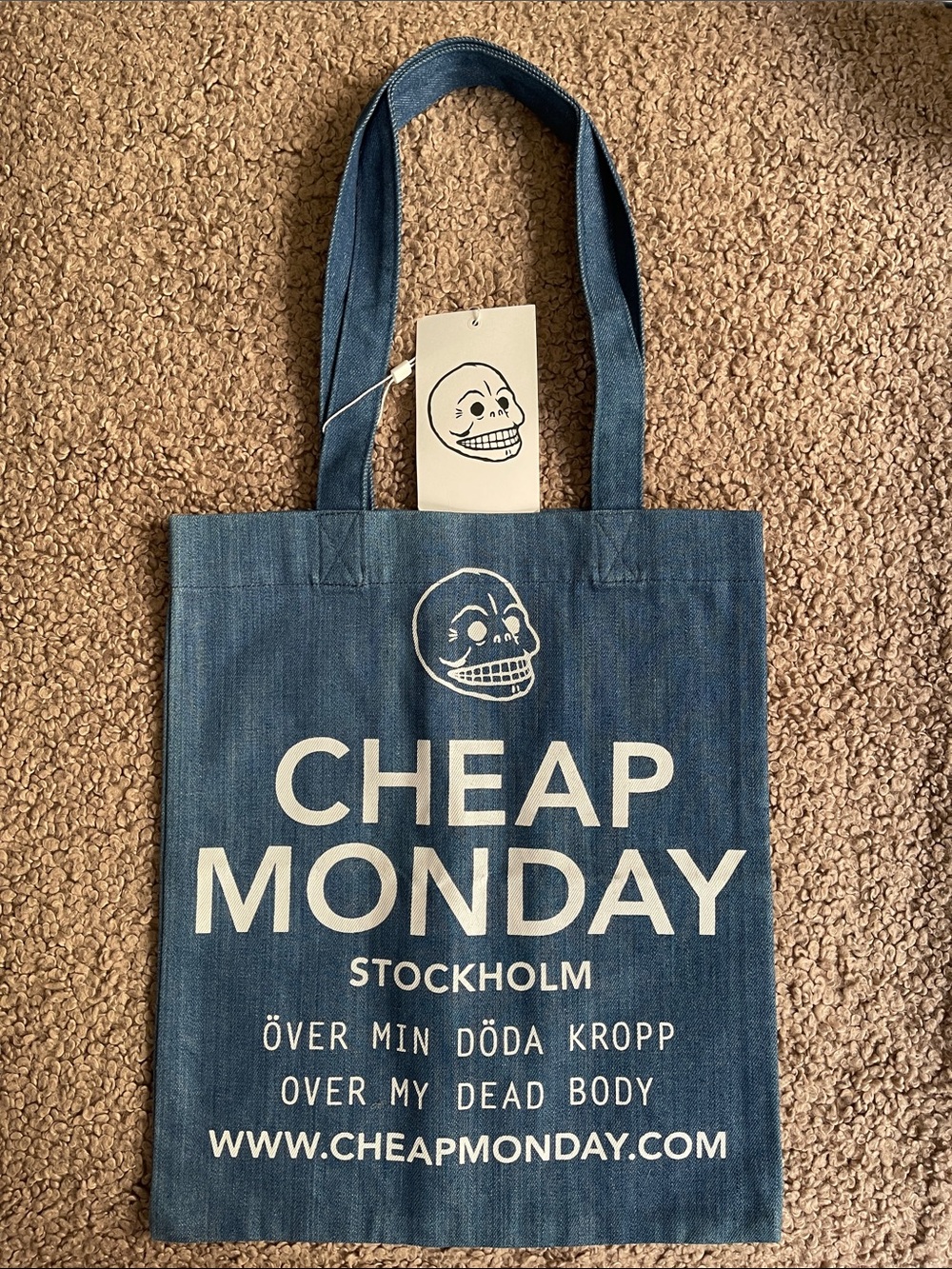 Cheap Monday Sample AW15 Denim Blue Logo Messenger Tote